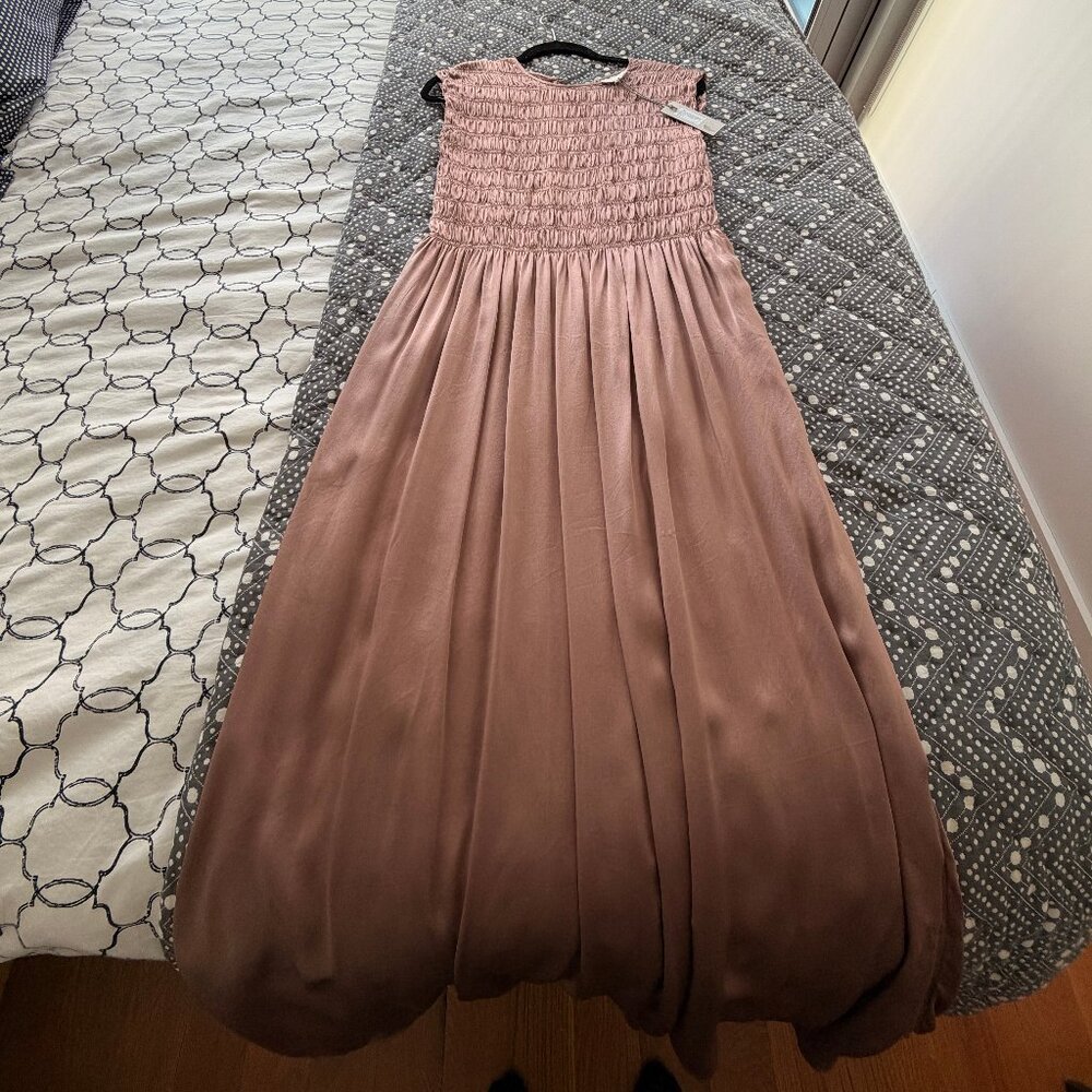 M. Patmos Aliya silk smocked dress pink earth (size s)